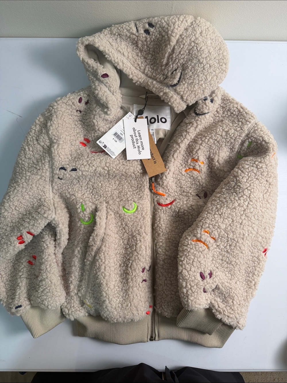 MOLO Kids Unisex Tan Sherpa Zip Hoodie Embroidered sz 10 NWT